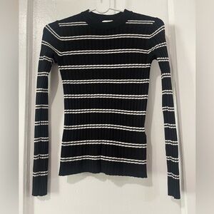 H&M Black and White Striped Ribbed Sweater